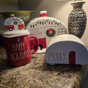 Rae Dunn Red and White Holiday Camper Set